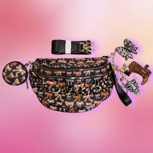 Bum Bag Bundle Deal | Leopard Bow Nylon Crossbody + Acrylic Chain & 3 Bag Charms